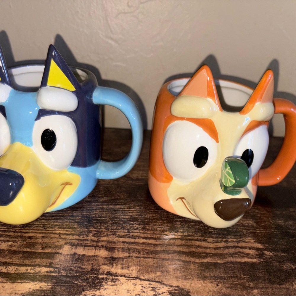 Blue and Orange Character Mugs for Kids